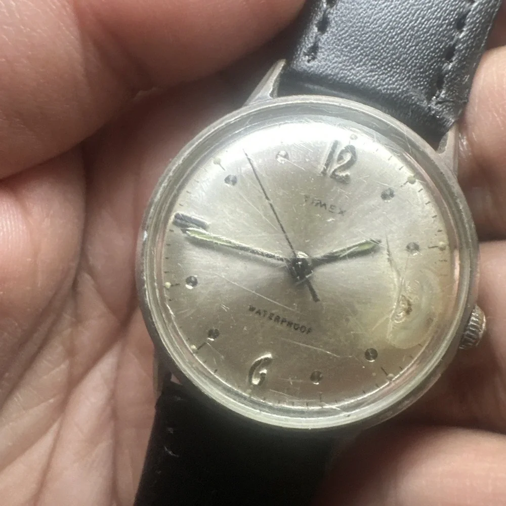 Working VTG 1967 Timex Marlin Dot-Dash Manual Wind Rare Watch 33mm -Bad Crystal